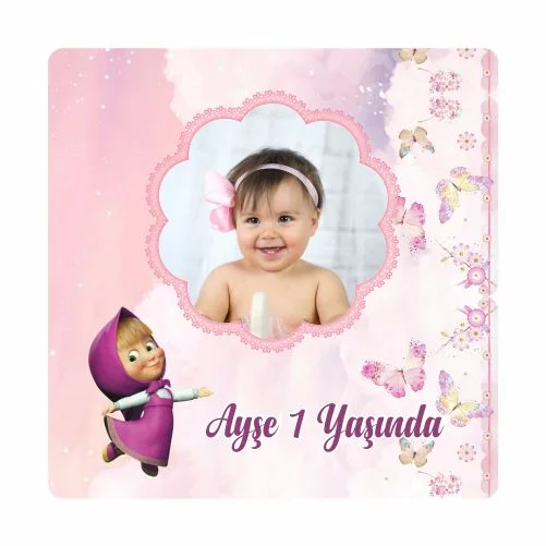 Maşa İle Koca Ayı Temalı Doğum Günü Magneti